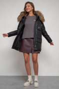 Купить Куртка зимняя женская модная с мехом черного цвета 132298Ch, фото 18