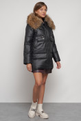Купить Куртка зимняя женская модная с мехом черного цвета 132298Ch, фото 3