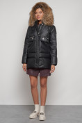 Купить Куртка зимняя женская модная с мехом черного цвета 132298Ch, фото 5