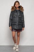 Купить Куртка зимняя женская модная с мехом темно-серого цвета 132298TC