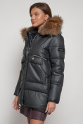 Купить Куртка зимняя женская модная с мехом темно-серого цвета 132298TC, фото 10