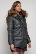 Купить Куртка зимняя женская модная с мехом темно-серого цвета 132298TC, фото 11