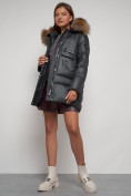 Купить Куртка зимняя женская модная с мехом темно-серого цвета 132298TC, фото 18