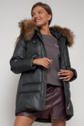 Купить Куртка зимняя женская модная с мехом темно-серого цвета 132298TC, фото 19