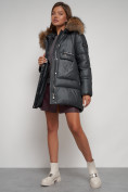 Купить Куртка зимняя женская модная с мехом темно-серого цвета 132298TC, фото 20