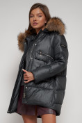Купить Куртка зимняя женская модная с мехом темно-серого цвета 132298TC, фото 22