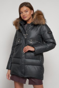 Купить Куртка зимняя женская модная с мехом темно-серого цвета 132298TC, фото 23