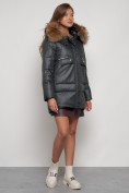 Купить Куртка зимняя женская модная с мехом темно-серого цвета 132298TC, фото 3
