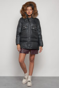 Купить Куртка зимняя женская модная с мехом темно-серого цвета 132298TC, фото 5