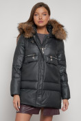 Купить Куртка зимняя женская модная с мехом темно-серого цвета 132298TC, фото 9
