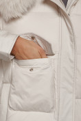 Купить Куртка зимняя женская модная с мехом бежевого цвета 13301B, фото 12