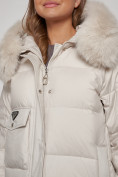 Купить Куртка зимняя женская модная с мехом бежевого цвета 13301B, фото 15