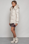 Купить Куртка зимняя женская модная с мехом бежевого цвета 13301B, фото 2
