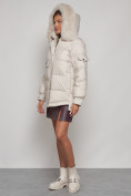 Купить Куртка зимняя женская модная с мехом бежевого цвета 13301B, фото 6