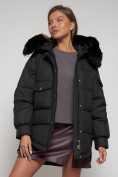 Купить Куртка зимняя женская модная с мехом черного цвета 13301Ch, фото 17