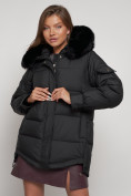 Купить Куртка зимняя женская модная с мехом черного цвета 13301Ch, фото 21