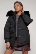 Купить Куртка зимняя женская модная с мехом черного цвета 13301Ch, фото 22