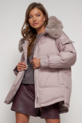 Купить Куртка зимняя женская модная с мехом светло-коричневого цвета 13301SK, фото 15