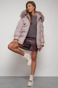 Купить Куртка зимняя женская модная с мехом светло-коричневого цвета 13301SK, фото 17