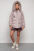 Купить Куртка зимняя женская модная с мехом светло-коричневого цвета 13301SK, фото 5