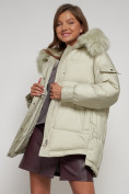 Купить Куртка зимняя женская модная с мехом светло-зеленого цвета 13301ZS, фото 20