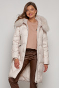 Купить Пальто утепленное с капюшоном зимнее женское бежевого цвета 13305B, фото 13