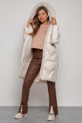 Купить Пальто утепленное с капюшоном зимнее женское бежевого цвета 13305B, фото 14