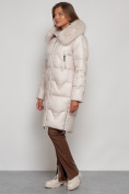 Купить Пальто утепленное с капюшоном зимнее женское бежевого цвета 13305B, фото 2