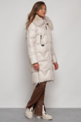 Купить Пальто утепленное с капюшоном зимнее женское бежевого цвета 13305B, фото 3