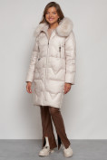 Купить Пальто утепленное с капюшоном зимнее женское бежевого цвета 13305B, фото 5