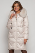 Купить Пальто утепленное с капюшоном зимнее женское бежевого цвета 13305B, фото 6
