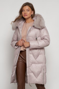 Купить Пальто утепленное с капюшоном зимнее женское светло-коричневого 13305SK, фото 19