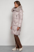 Купить Пальто утепленное с капюшоном зимнее женское светло-коричневого 13305SK, фото 2