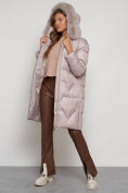 Купить Пальто утепленное с капюшоном зимнее женское светло-коричневого 13305SK, фото 20