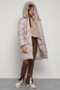 Купить Пальто утепленное с капюшоном зимнее женское светло-коричневого 13305SK, фото 21
