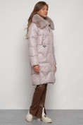 Купить Пальто утепленное с капюшоном зимнее женское светло-коричневого 13305SK, фото 3