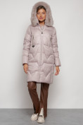 Купить Пальто утепленное с капюшоном зимнее женское светло-коричневого 13305SK, фото 5