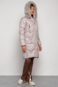 Купить Пальто утепленное с капюшоном зимнее женское светло-коричневого 13305SK, фото 7