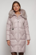 Купить Пальто утепленное с капюшоном зимнее женское светло-коричневого 13305SK, фото 9