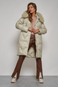 Купить Пальто утепленное с капюшоном зимнее женское светло-зеленого цвета 13305ZS, фото 13