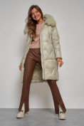 Купить Пальто утепленное с капюшоном зимнее женское светло-зеленого цвета 13305ZS, фото 14