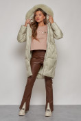 Купить Пальто утепленное с капюшоном зимнее женское светло-зеленого цвета 13305ZS, фото 15