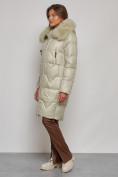Купить Пальто утепленное с капюшоном зимнее женское светло-зеленого цвета 13305ZS, фото 2