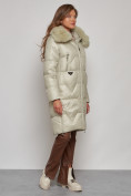 Купить Пальто утепленное с капюшоном зимнее женское светло-зеленого цвета 13305ZS, фото 3