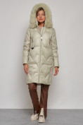 Купить Пальто утепленное с капюшоном зимнее женское светло-зеленого цвета 13305ZS, фото 5