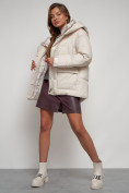 Купить Зимняя женская куртка модная с капюшоном бежевого цвета 133105B, фото 16
