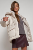 Купить Зимняя женская куртка модная с капюшоном бежевого цвета 133105B, фото 20