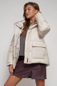 Купить Зимняя женская куртка модная с капюшоном бежевого цвета 133105B, фото 21