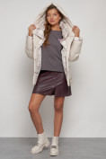 Купить Зимняя женская куртка модная с капюшоном бежевого цвета 133105B, фото 23