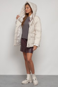 Купить Зимняя женская куртка модная с капюшоном бежевого цвета 133105B, фото 24